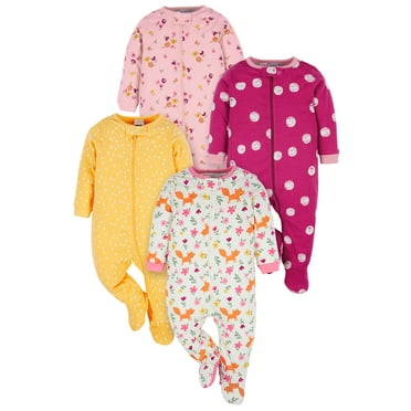 Onesies Brand Baby Girl Sleep 'n Play Footed Pajamas, 4-Pack, Sizes Newborn-6/9 Months