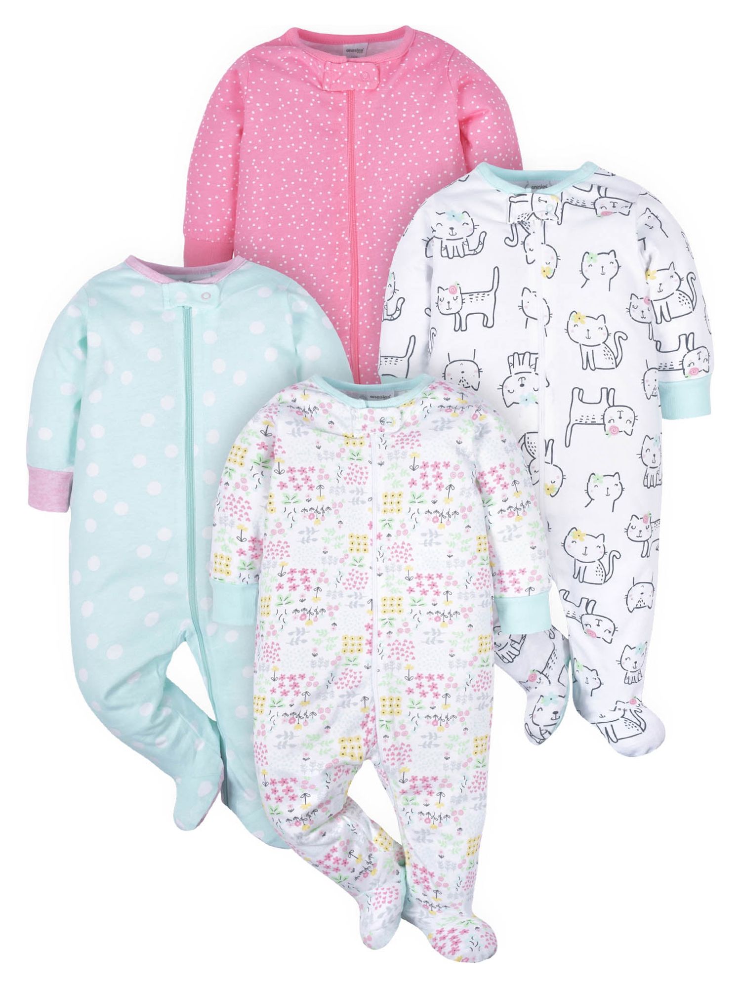 Onesies Brand Baby Girl Sleep 'n Play Footed Pajamas, 4-Pack, Sizes Newborn-6/9M - image 1 of 8