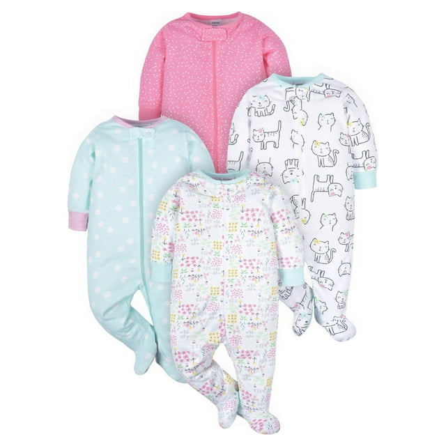 Onesies Brand Baby Girl Sleep 'n Play Footed Pajamas, 4-Pack, Sizes Newborn-6/9M