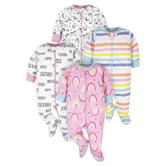 Onesies Brand Baby Girl Sleep 'n Play Footed Pajamas, 4Pack, Sizes