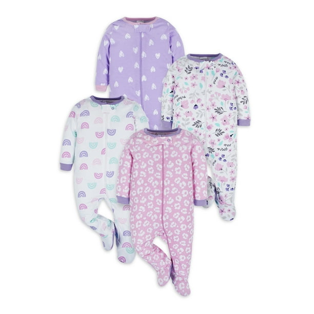 Onesies Brand Baby Girl Sleep 'n Play Footed Pajamas, 4Pack, Sizes