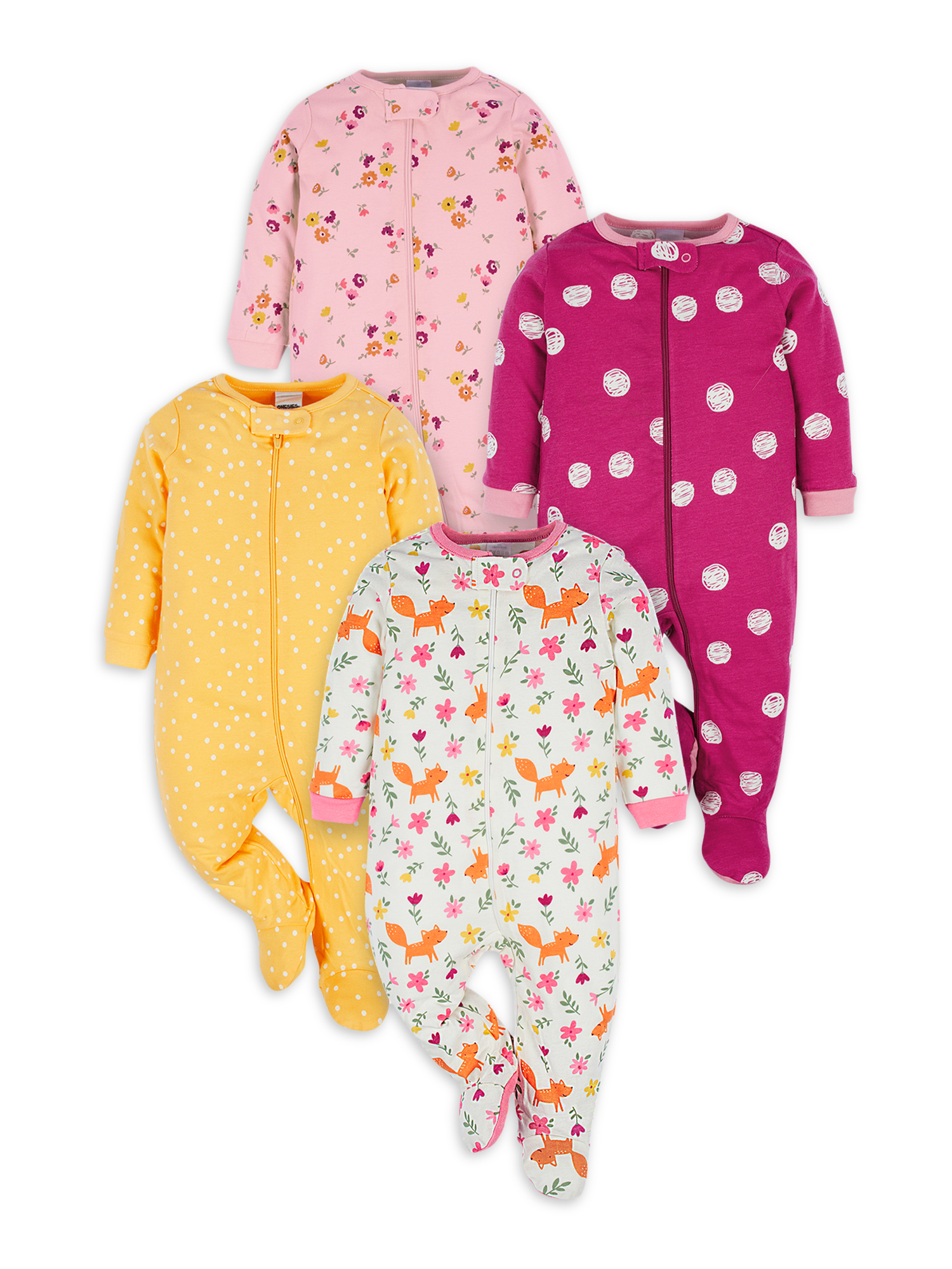 Onesies Brand Baby Girl Sleep 'n Play Footed Pajamas, 4Pack, Sizes