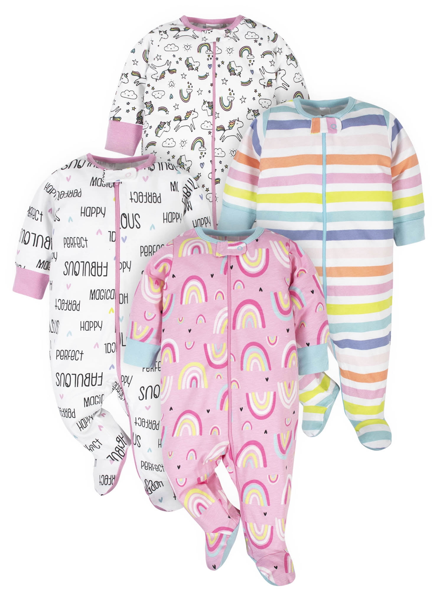Onesies Brand Baby Girl Sleep 'n Play Footed Pajamas, 4Pack (Newborn 6/9M)