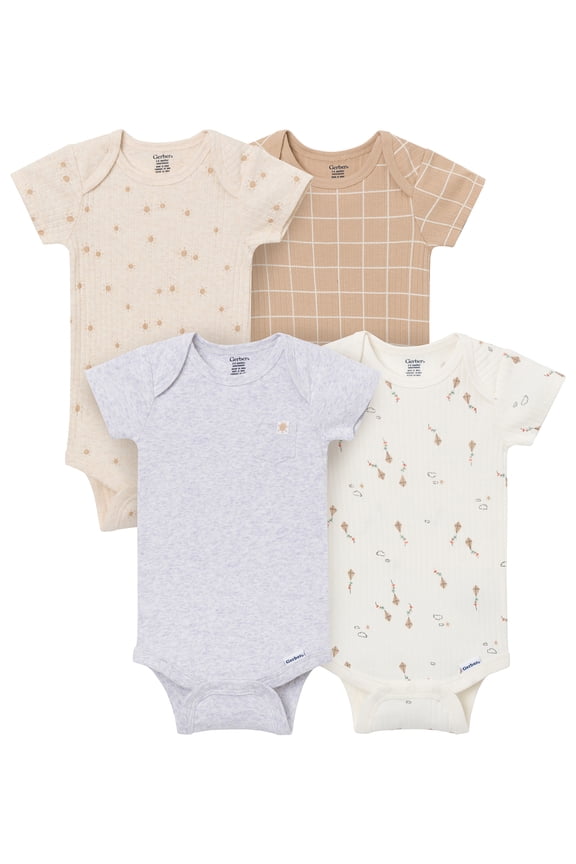 Brand Baby Neutral 4pc Short Sleeve Bodysuit, Sizes (0-3 Months - 24 Months)