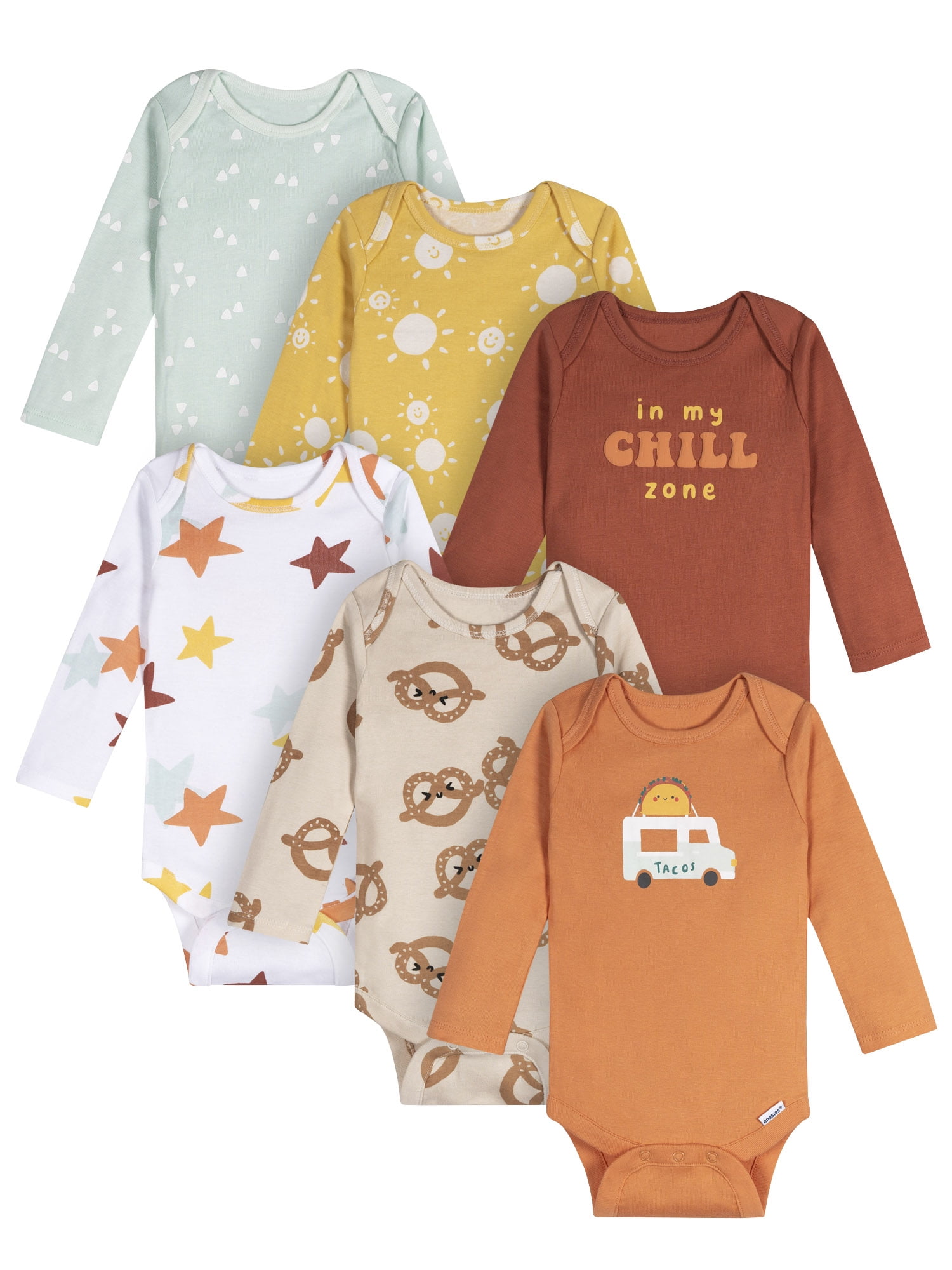 Onesies Brand Baby Neutral 6pc Bodysuits, Sizes (0-3 Months - 12 Months)