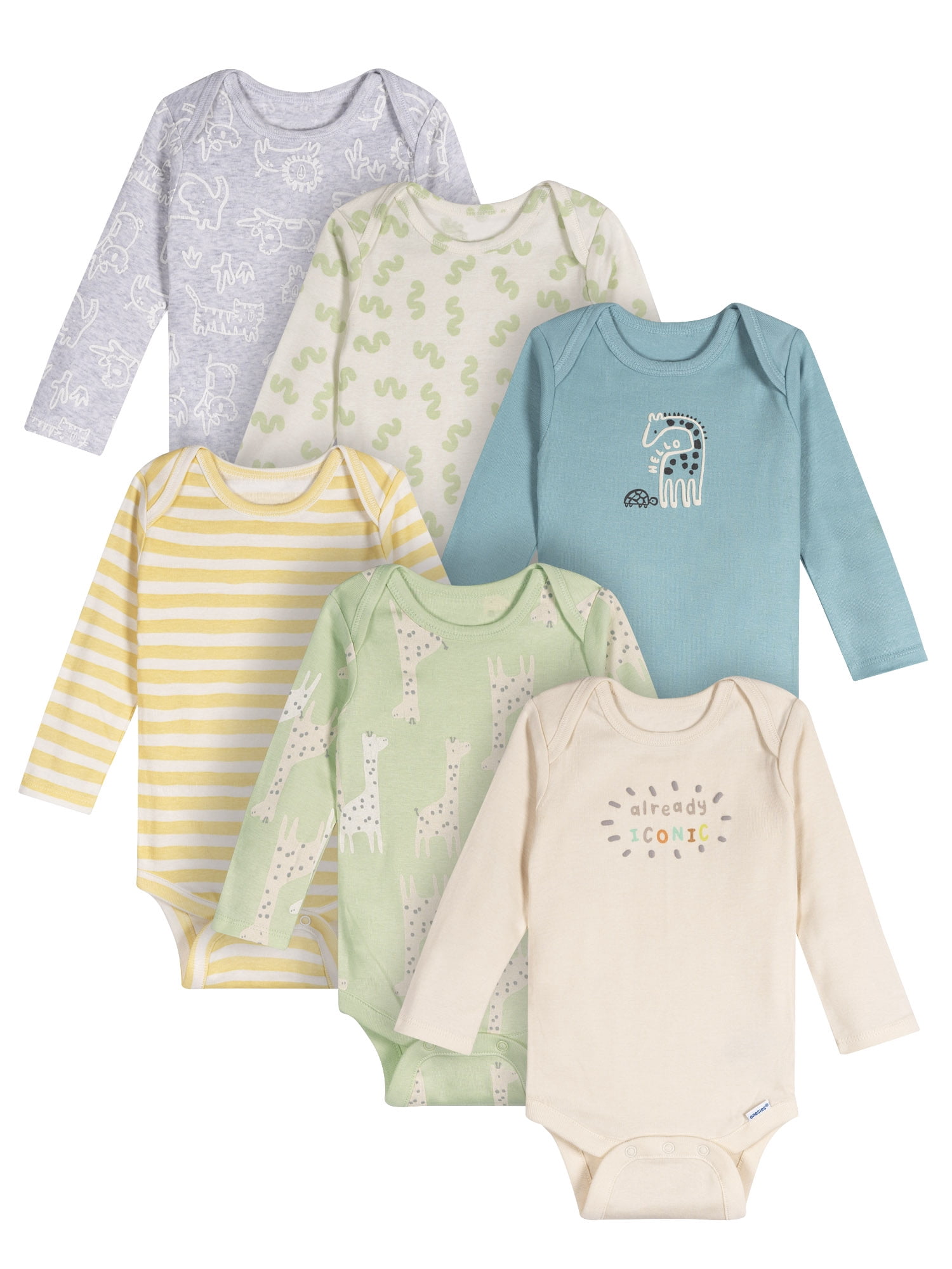 Onesies Brand Baby Neutral 6pc Bodysuits, Sizes (0-3 Months - 12 Months)