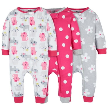 Onesies Brand Baby & Toddler Girl Snug Fit Footless Cotton Pajamas, 3-Pack, Sizes 0/3 Months - 5T