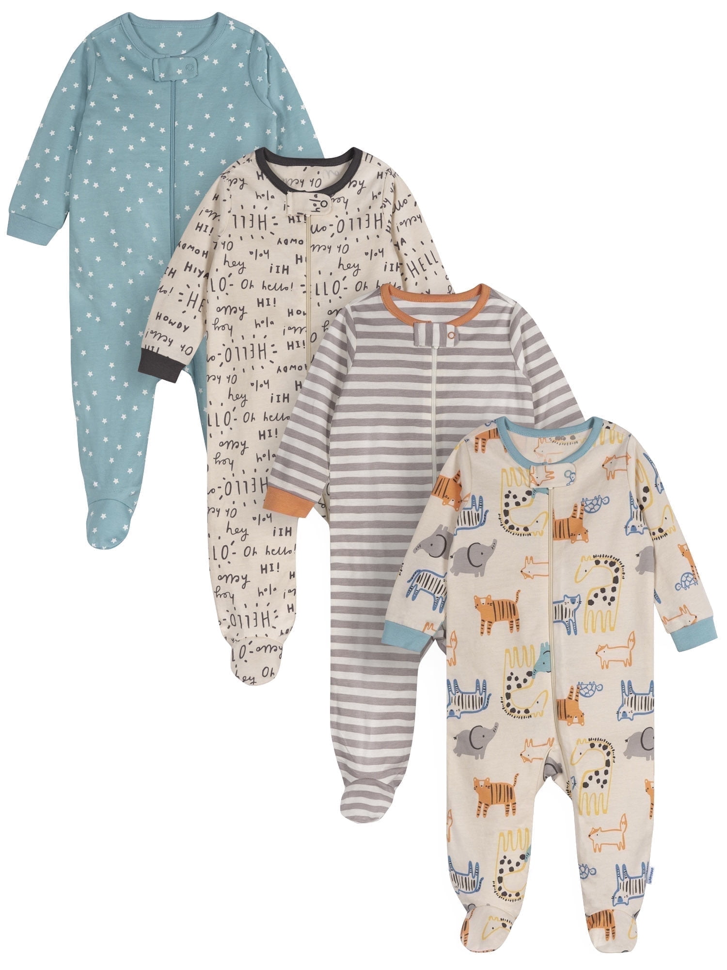 Onesies Brand Gender Neutral Sleep ´N Play Footed Pajamas, 4-Pack, Sizes Newborn - 6/9 Months
