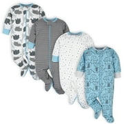 Onesies Brand Gender Neutral Sleep 'n Plays Footed Pajamas, 4-Pack, Sizes Newborn - 6/9 Months
