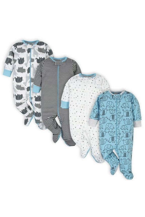 Brand Gender Neutral Sleep 'n Plays Footed Pajamas, 4-Pack, Sizes Newborn - 6/9 Months