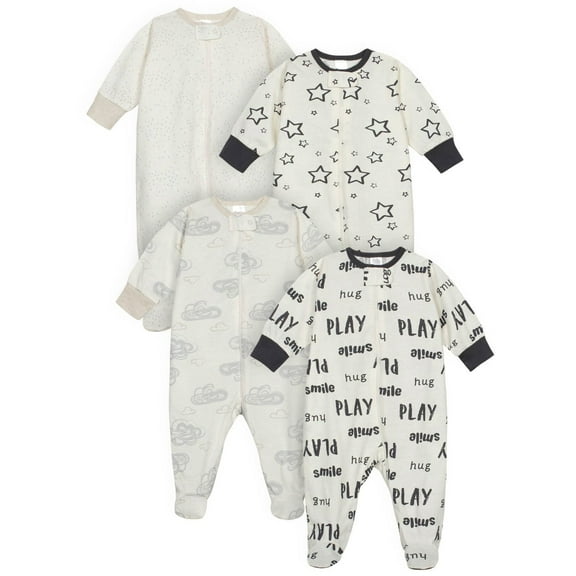 Onesies Brand Gender Neutral Sleep 'n Plays Footed Pajamas, 4-Pack, Sizes Newborn - 6/9 Months