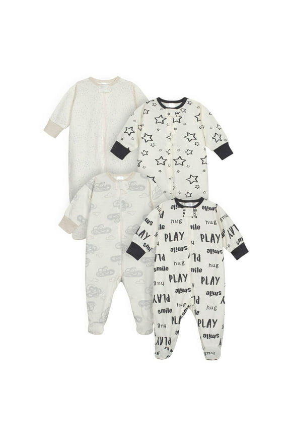 Brand Gender Neutral Sleep 'n Plays Footed Pajamas, 4-Pack, Sizes Newborn - 6/9 Months