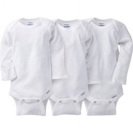 Onesies Brand Gerber Newborn White Long Sleeve Bodysuits, 3pk (Baby Boys or Baby Girls, Unisex)