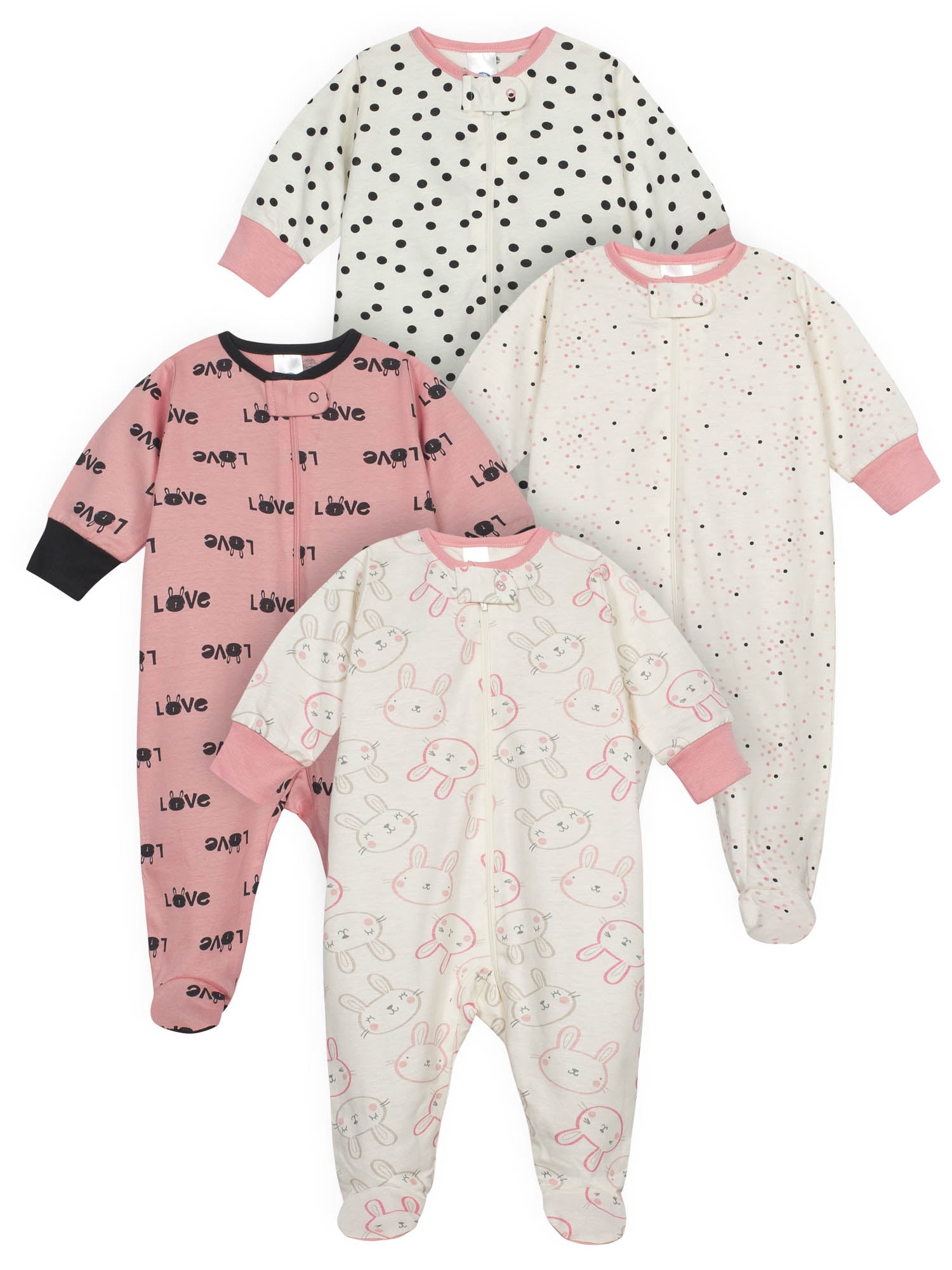 Onesies Brand Baby Girl Sleep 'n Play Footed Pajamas, 4Pack, Sizes