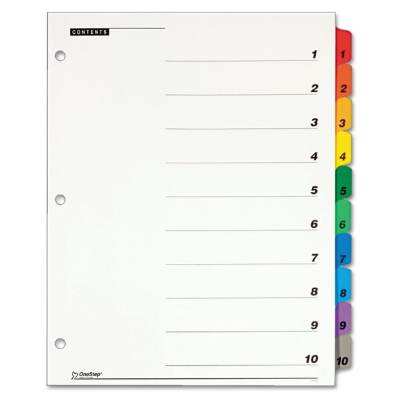 Onestep Printable Table Of Contents And Dividers, 10-Tab, 1 To 10, 11 X 8.5, White, 1 Set | Bundle of 5 Sets