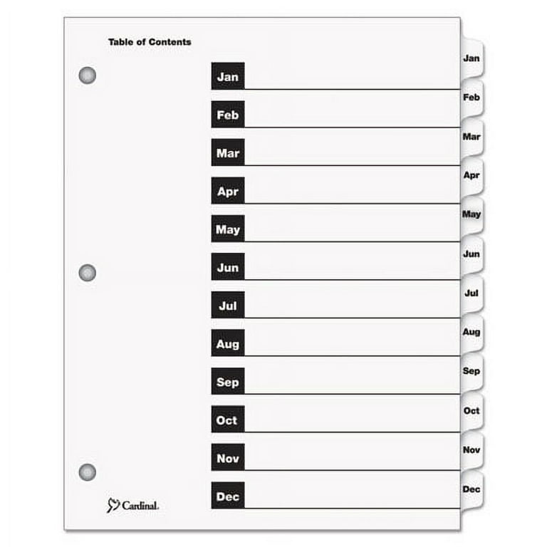 Table 'n Tabs Dividers, 12-Tab, Jan. to Dec., 11 x 8.5, White, White Tabs, 1 Set