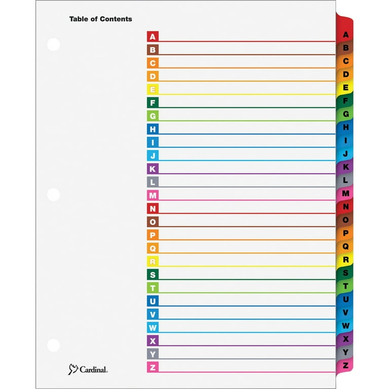 OneStep Printable Table of Contents and Dividers, 26-Tab, A to Z, 11 x 8.5, White, White Tabs, 1 Set