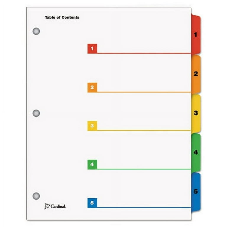OneStep Printable Table of Contents and Dividers, 5-Tab, 1 to 5, 11 x 8.5, White, White Tabs, 1 Set