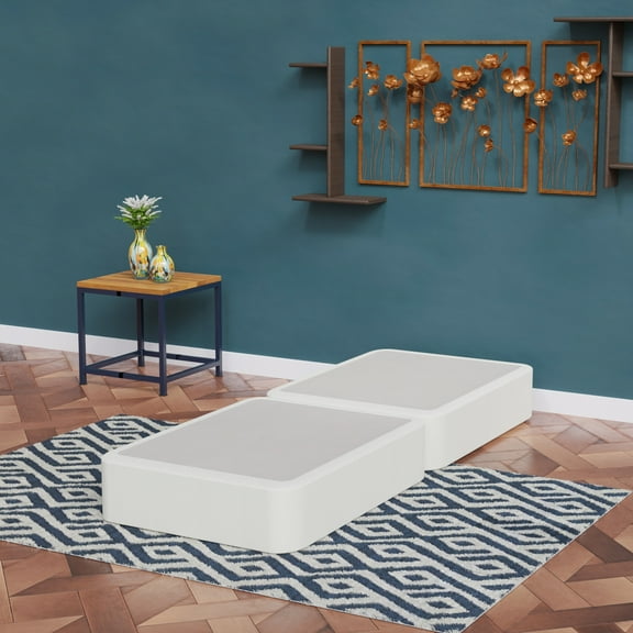 Onetan  4-Inch Wooden Box Spring, Low Profile Split Bed Foundation Ideal for Mattress, No Assembly Needed, White & black. White Twin