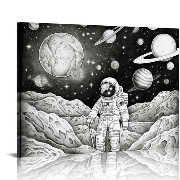 Onetech Astronauts' Interesting Aliens Moon Cosmos Galaxy Hippies Canvas Wall Art Decor 20x16 in / 16x12 in Ready to Hang for Living Room Bedroom Home Office 20x16in