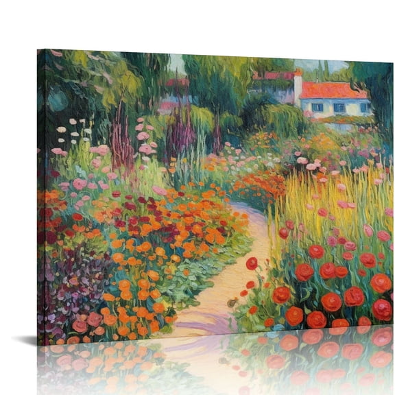 Onetech Garden Oil Painting Canvas Art Modern Prints for Living Room Bedroom Hotel, 20x16 in / 16x12 in Decorative Canvas, Home Office Wall Decor 16x12in