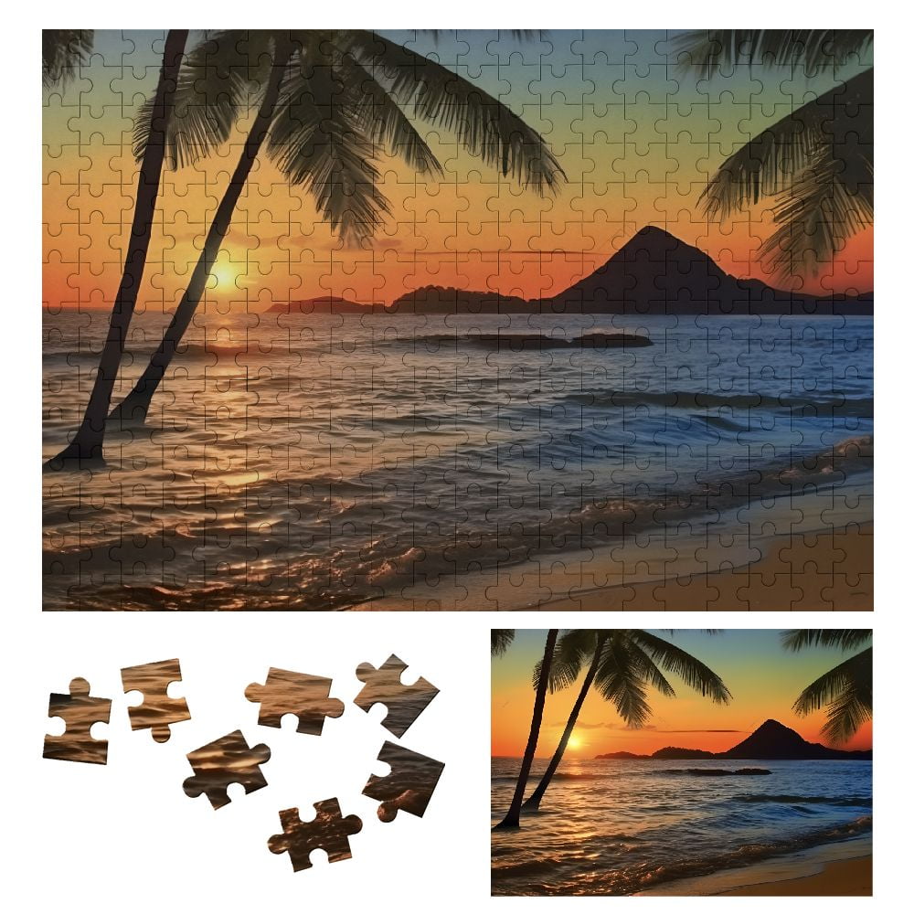 Onetech Palm Tree Beach Sunset Wooden Jigsaw Puzzle for Adults and Kids ...