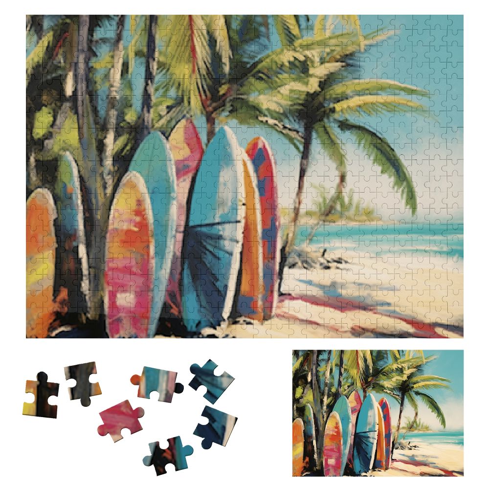 Onetech Surfboards Palm Trees Beach Wooden Jigsaw Puzzle for Adults and ...
