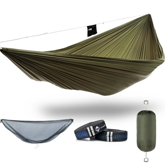 Onewind 12' Camping Double Hammock with Tree Straps and Bug Net,Olive Green, 144"x 67" (up to 450 lbs)