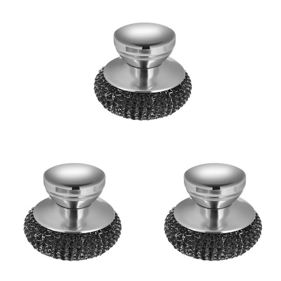 Onewly 1Pack Wool Scrubber Set Stainless Scrubber With Stainless Handle for Cleaning Dishes Stock Pots Pans Griddles Grills