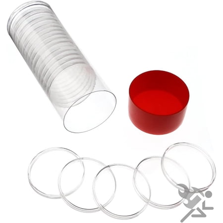 OnFireGuy Plastic Capsule Tube with 20 AirTite Coin Holders, Red Lid, Coin Storage Tube & Holders for 1oz Silver Eagle, Panda, Libertad, Kangaroo