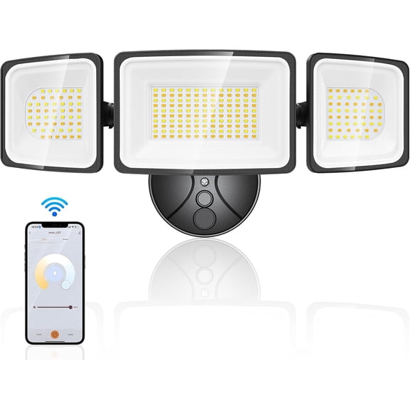 Onforu 100W Smart Flood Lights Outdoor, 3 Adjustable Heads, 9000LM Dimmable Hardwired Security Light, WiFi Alexa Control Floodlight, 2700K-6500K Tunable