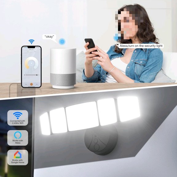 Onforu 120W Smart Flood Light Outdoor, 12000LM LED Security Light APP Control, WiFi Alexa Flood Lights Outside Floodlight with 5 Adjustable Heads, 2700K-6500K Exterior Light Fixture for Yard