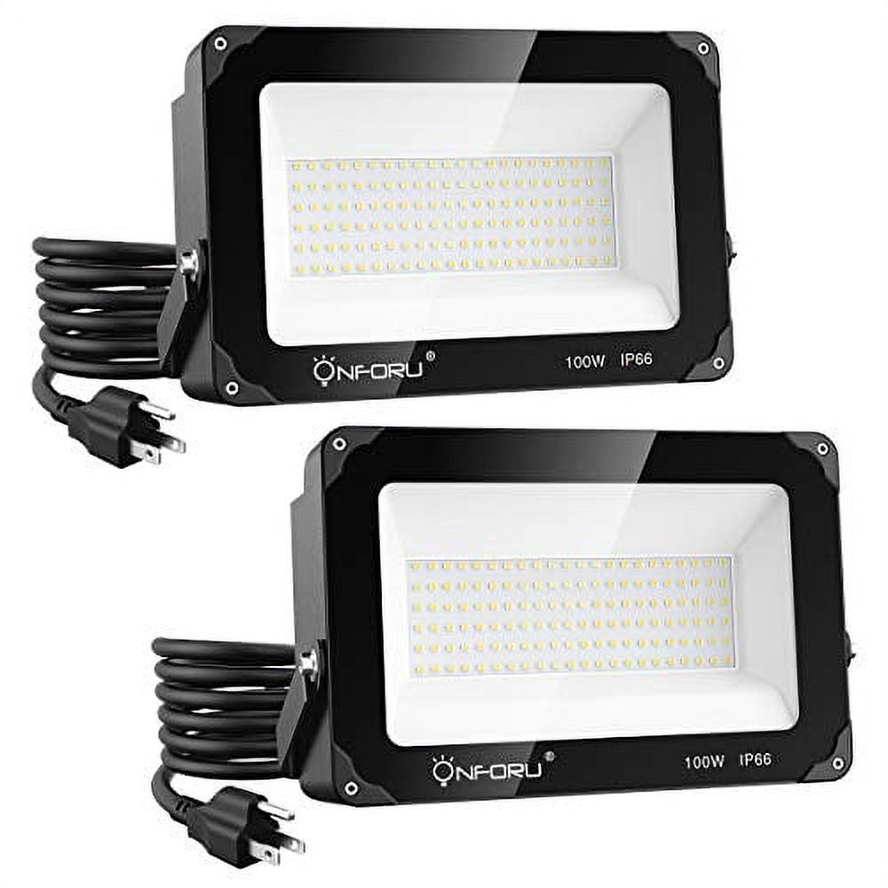 Onforu 2 Pack 100W LED Flood Light with Plug, 10000lm Super Bright LED