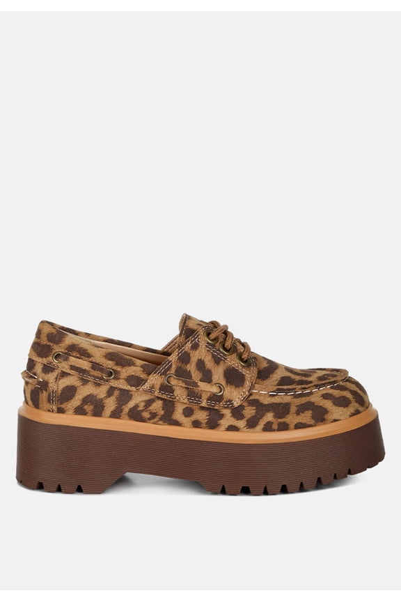 Onglur Leopard Real Suede Leather Oxford Loafers