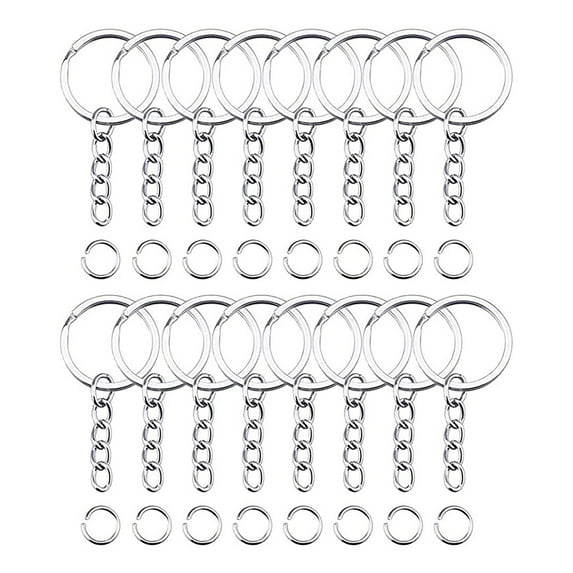 Ongmies 100PCS Bulk Keychains Set, Split Keychains Rings with Chain, Key Rings, Key Chain Rings, Keychain Ring Parts with Open Jump Ring and Connector