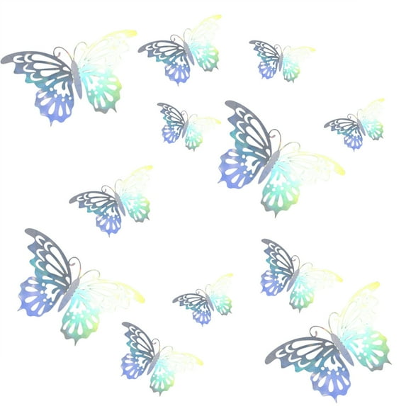 Ongmies 12Pcs 3D Laser Butterfly Wall Stickers – 6 Styles, 4 Colors, 3 Sizes, Perfect for Party, Birthday, Cake Decorating, and Room Decor