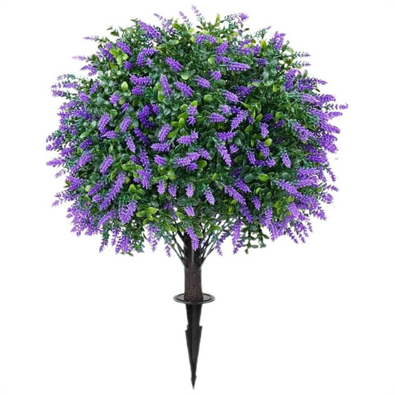 Ongmies 16-Inch Artificial Lavender Topiary Ball Trees with Ground Spike – Uv-Resistant Fake Evergreen Shrubs for Indoor/Outdoor Front Porch & Garden