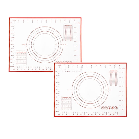 Ongmies 2PC Silicone Baking Mat, Non Stick Rolling Dough with Measurements for Pie Pizza Cookies Fondant Making, Extra Thick Non Slip Silicone Pastry Mat, Red