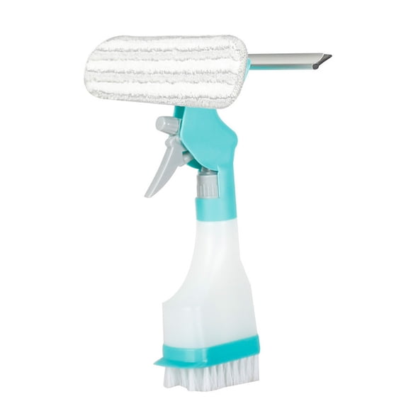 Ongmies 4-In-1 Window Cleaning Kit Window Vacuum Scraper Window Cleaning Tool with Spray Brush Cleaner Wipe Multi-Head Cleaning Brush for Shower Wall Glass Car Windshield Countertop