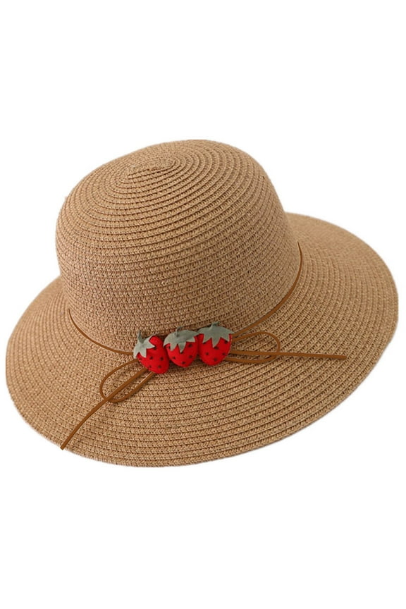 Bucket Hats Fisherman Hatstraw Woven Strawberry Decorationoutside Women Accessories Khaki Sun Hats