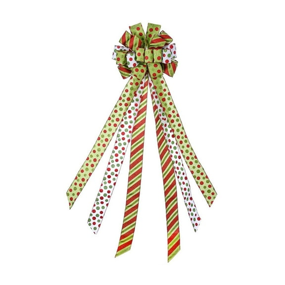 Ongmies Christmas Tree Topper Bow Wreath, Large Bow With Red & Green Polka Dots, Perfect For Xmas Tree, Holiday Home, Wedding, And Thanksgiving Decorations, Christmas Decoration
