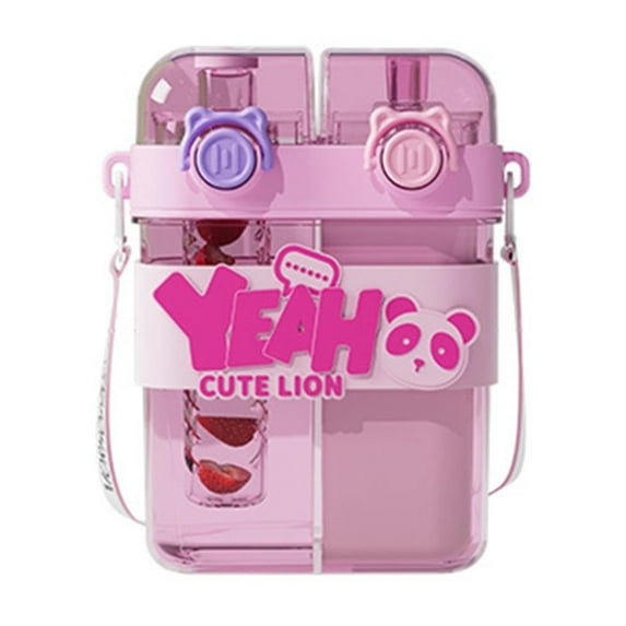 Ongmies Cute Water Bottle – Double Drinking Design, Leakproof, Cartoon Pattern, Portable Bottle for Travel, Picnic, and Sports