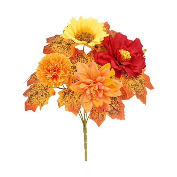 Ongmies Fall Flowers Artificial Sunflowers Bouquet, Artificial Sunflower, Roses & Pumpkins for Autumn Decor, Fall Arrangements, Wedding Bouquets & Table Centerpieces, Silk Rose