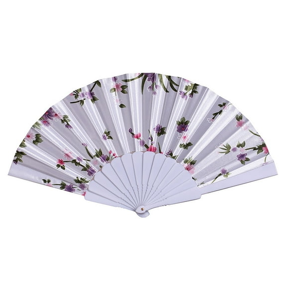 Ongmies Fan Clearance Chinese Style Dance Wedding Party Lace Silk Folding Hand Held Flower Fan Room Decor White