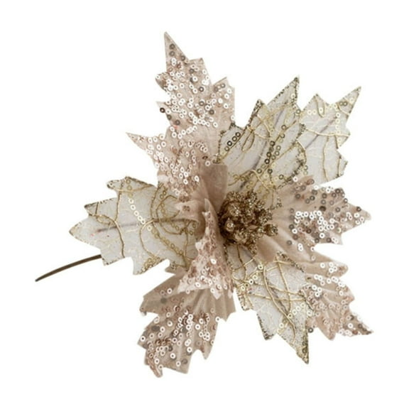 Ongmies Glitter Poinsettia Flower, Artificial Glitter Christmas Flowers – Decorative Clip-On Stems for Tree & Outdoor Home Decor, Artificial Christmas Flower Decoration