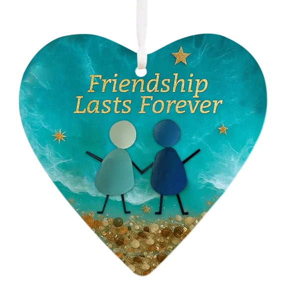 Ongmies Heart-Shaped Sea Glass Friendship Decor, Handmade Heart Shaped Sea Glass Ornaments – Souvenir Christmas Decorations for Friends & Holiday Gifting, Timeless Friendship Heart Keepsake