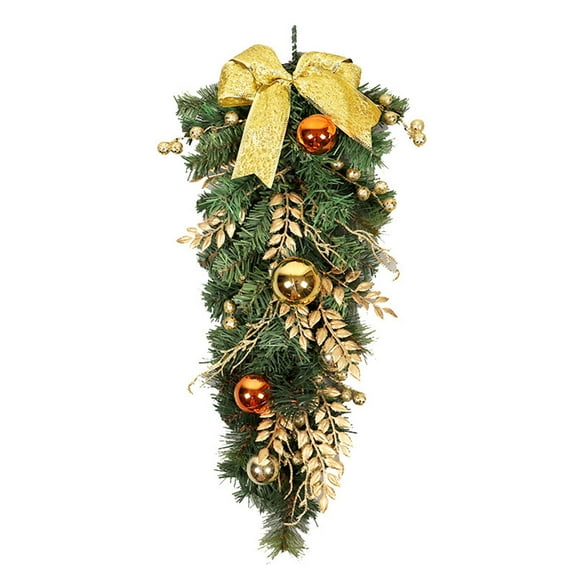 Ongmies Pre-Lit Decorative Teardrop Swag, Upside Down Xmas Wreath With Christmas Balls - Hanging Tree & Door Decor, Christmas Decorations Indoor