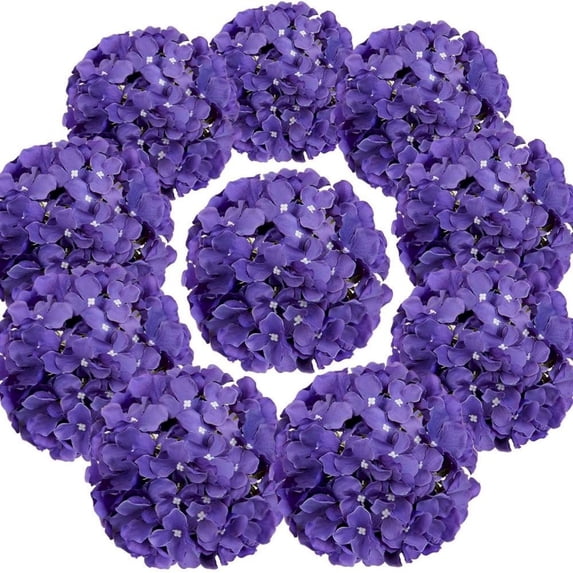 Ongmies Silk Hydrangea Heads Artificial Flowers Heads with Stems, Silk Hydrangea Heads Artificial Flowers Heads with Stems for Home Wedding Decor Pack of 10