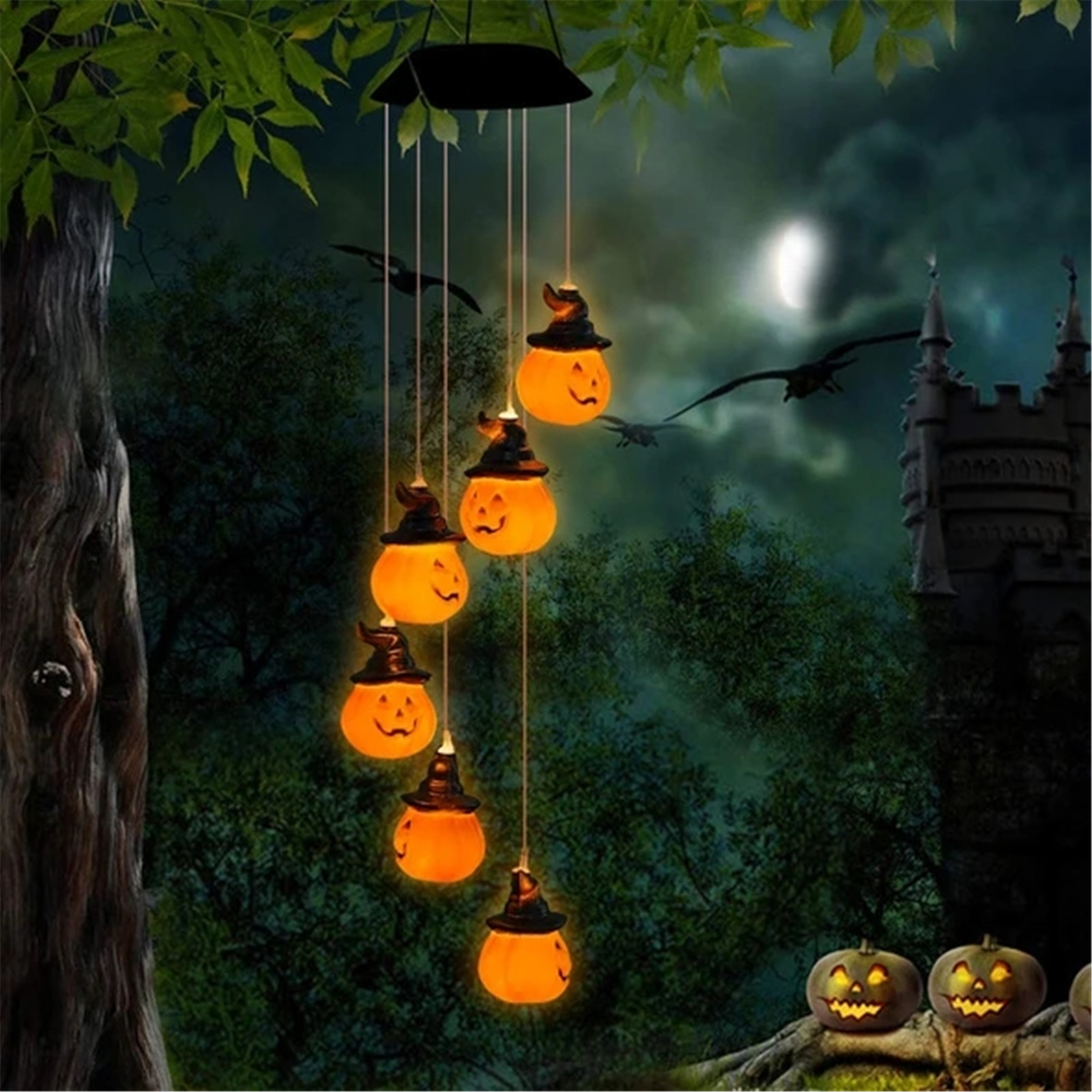 Ongmies Solar Powered LED Halloween Wind Chime Light Outdoor Yard Garden Decor