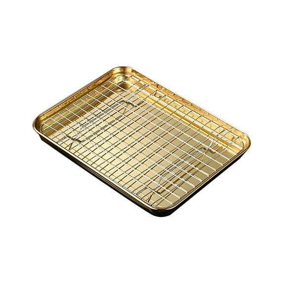 Ongmies Stainless Steel Barbecue Grill Set – Rectangular Bakeware Tray with Grid Grill Rack, Food Storage Tray, and Drying Rack for Baking & Grilling (Set of 1 Tray + 1 Grill Rack)